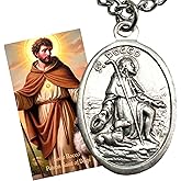 Westmon Works St Rocco Medal Set Patron Saint of Dogs Italian Metal Pendant on a Stainless-Steel Chain with Holy Card