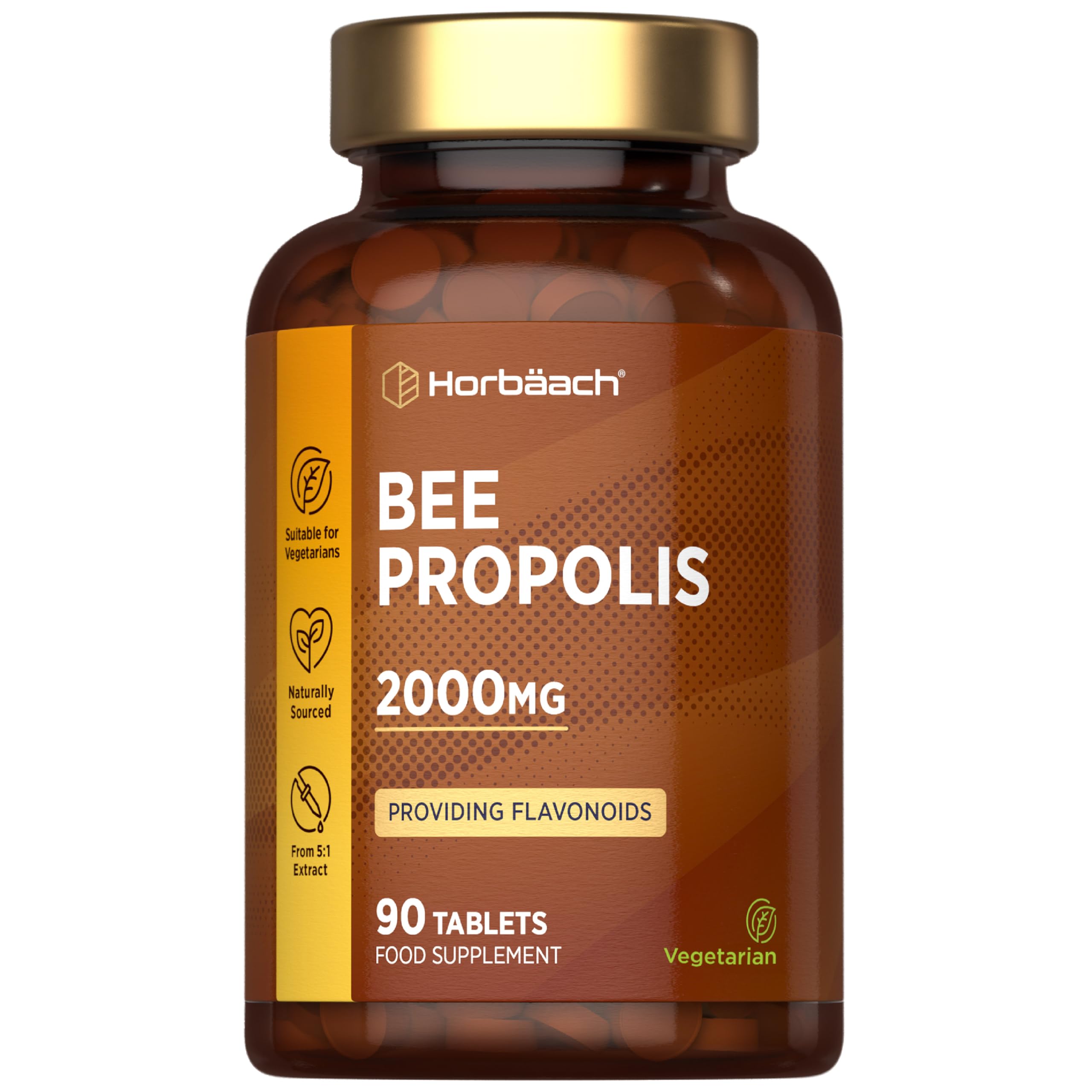Bee Propolis Extract 2000mg | Flavonoids Propolis Supplement | High Strength 5:1 Extract | 90 Vegetarian Tablets (Not Capsules) | by Horbaach