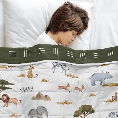 Sweet Jojo Designs Weighted Blanket Kids (Jungle Animals) for Boys or Girls, Small Size Throw Lap Pad Washable 5 pounds (Neutral, Boho, Wildlife, Safari Animal, Grey Elephant, Giraffe, Mud Cloth)