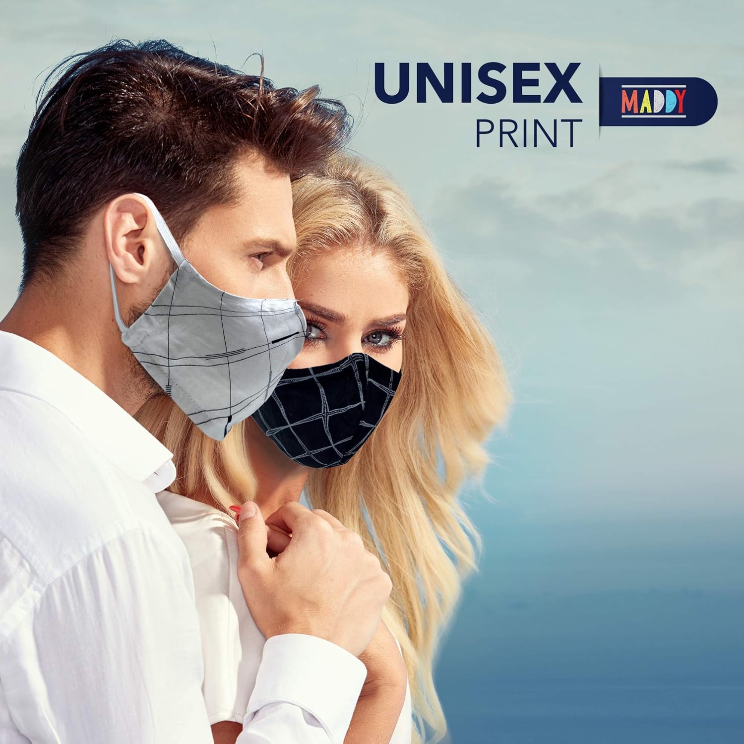 Cloth Face Masks Reusable Washable for Men & Women - Black & White Cotton Face Masks Printed Face Covering with Elastic Straps - Unisex Adult by MADDY - 3 PCS: Clothing