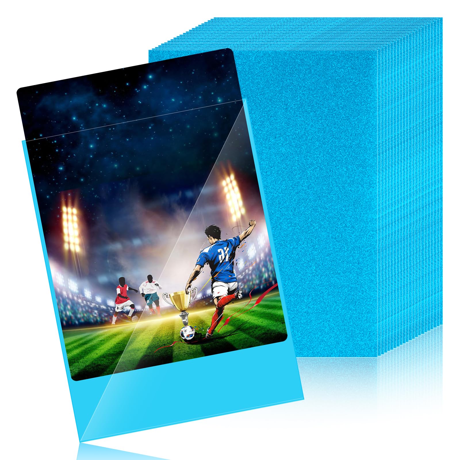Sinmaklin 100 PCS Color Card Sleeves, Clear Waterproof Penny Sleeves, Transparent - Standard Size 66 x 91 mm, Fits Sports, Football, Game Cards (Blue)
