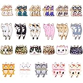 COGCHARGER 46 Pieces Cute Cat Charm Pendant Alloy Enamel Cat Charm Resin Animal Pendants Mixed Color for Jewelry Necklace Bracelet Earring Making