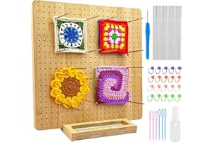 Hobekoee 13 Inch Crochet Blocking Board with 20 Pegs,Granny Square Blocking Boards for Crocheting Projects,Bamboo Crochet Blocking Mats Mats Presents for Mothers,Grandmothers