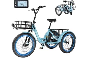 MOONCOOL Electric Tricycle for Adults, 500W/750W 48V Folding Electric Trike Peak Power 1100W, 20"x3.0" Fat Tire 3 Wheel Ebike, Aluminum Adult Tricycle with Removable Battery, Rear Differential
