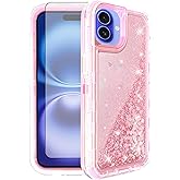 Asuwish Phone Case Compatible with iPhone 16 Plus 6.7 inch Screen Protector Bling Liquid Glitter Clear Hybrid Silicone Military Grade Protective Heavy Duty Cell Cover i Phone16 16+ i16 + 16Plus Pink