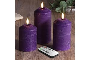 Eywamage Purple Flameless Pillar Candles with Remote, Christmas LED Candles Battery Operated Flickering Real Wax Set of 3