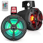 Pyle 6.5’’ Off-Road Speakers, 1200W Marine Grade Speakers with RGB Lights & Remote, Amplified Vehicle Speakers for ATV, UTV Sound System, 4x4, Jeep & Marine Watercraft, Bluetooth, Aux Input