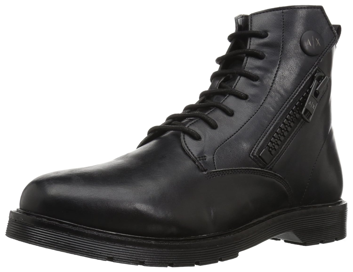 Armani Exchange AX Men's Lace Up Military Boot with Side Zip Tactical