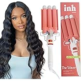 INH Hair Waver 3 Barrel | Ceramic Curling Iron for Beach Waves | Wavy Hair Curler for Fine, Thin, Thick, Long &amp; Short Hair | Dual Voltage Deep Waver w/LED Screen &amp; 360 Swivel Cord