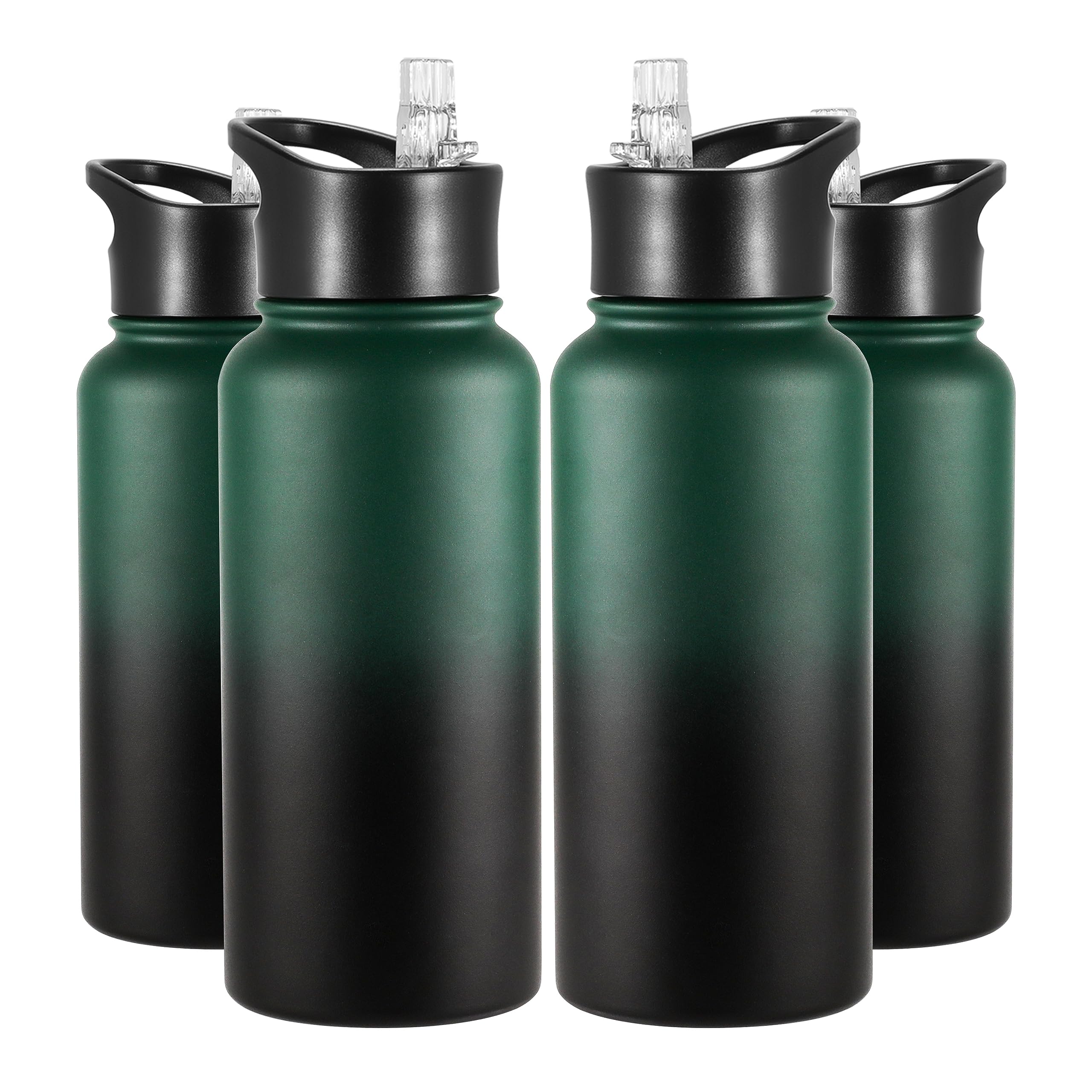 VEGOND 32 oz Insulated Water Bottle Bulk Stainless Steel Metal Water Bottles with Leak Proof Straw Lid & Spout Lid, Wide Mouth Double Walled Vacuum Travel Sports Bottle, 4 Pack Image