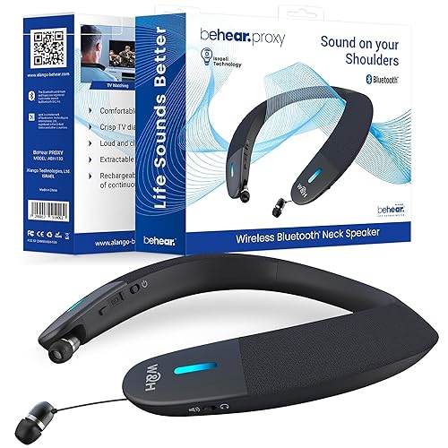 BeHear PROXY Wireless Neck Speaker with Retractable Earbuds TV