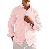 Deer Lady Mens Long Sleeve Button Down Shirt Striped Casual Cotton Business Summer Beach Wedding Dress Shirts