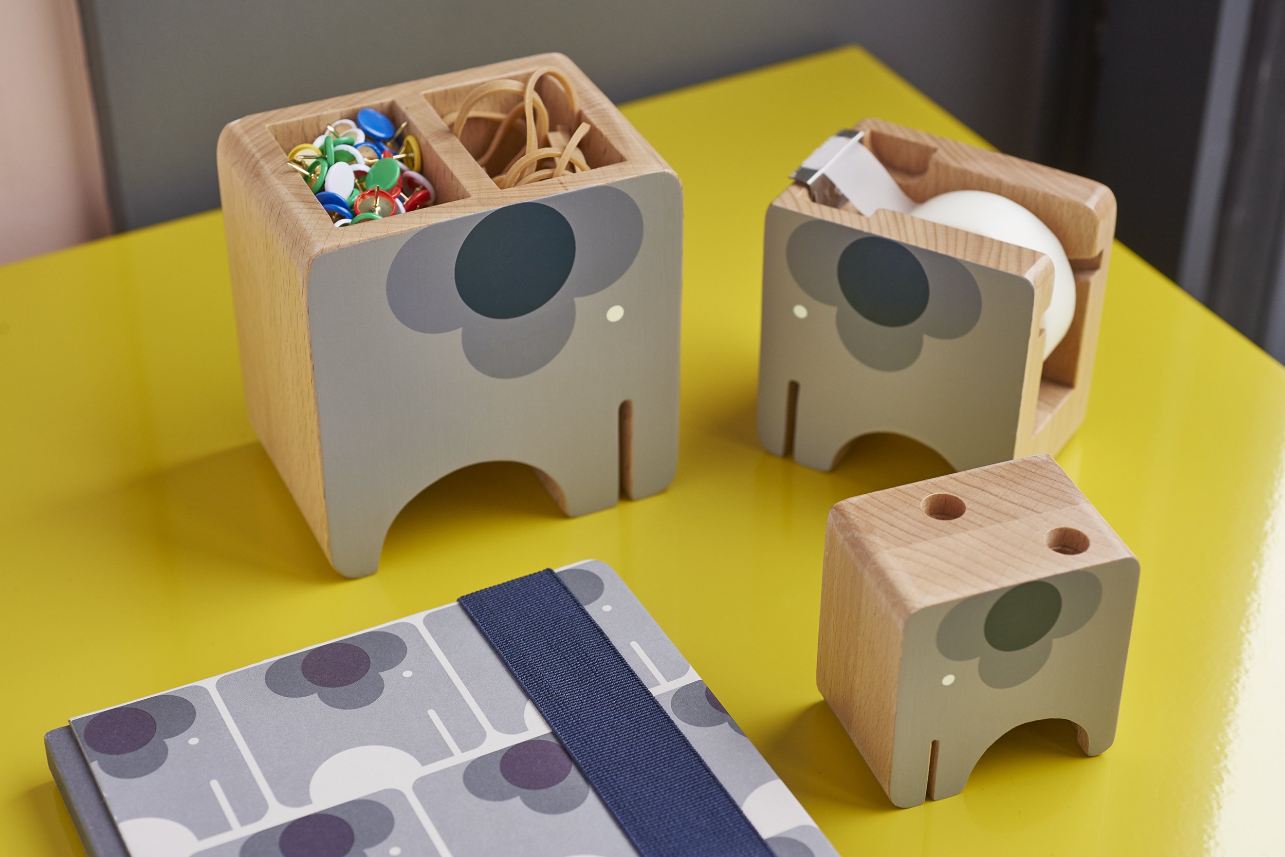 Orla Kiely Kids Desktop Organizer Set, Wooden Elephant on Galleon