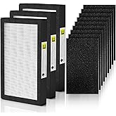 FLT4100 True HEPA Replacement Filter Size E for Guardian Technologies model AC4100 AC4100CA AC4150BL AC4150PCA AC4150P, 3 x Hepa Filter + 9 x Activated Carbon Pre-Filter