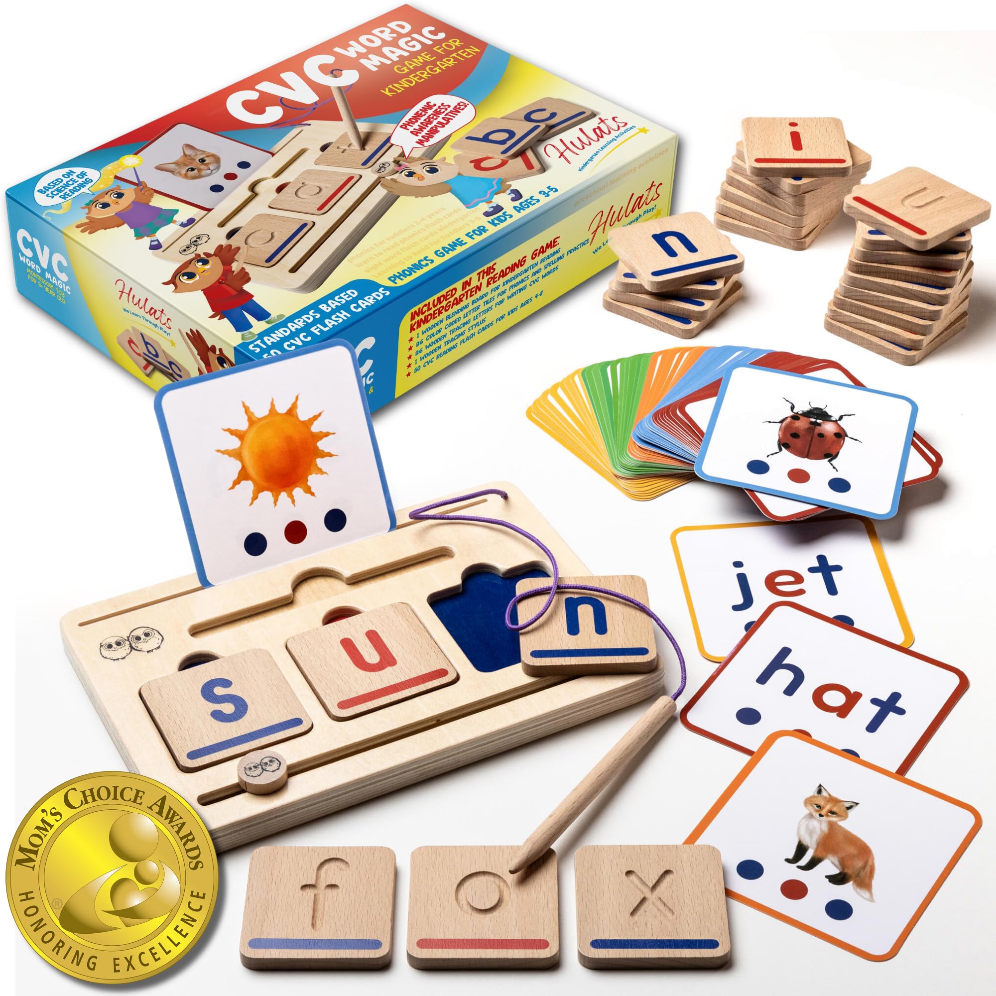 Photo 1 of CVC Word Magic: Montessori Reading Game for Kindergarten Phonics Mastery, Learn to Read & Write 50 Sight Words for Toddlers 2-4 Years, Montessori Toy for 2+ Year Old, Letter Tracing Tiles, Flash Cards