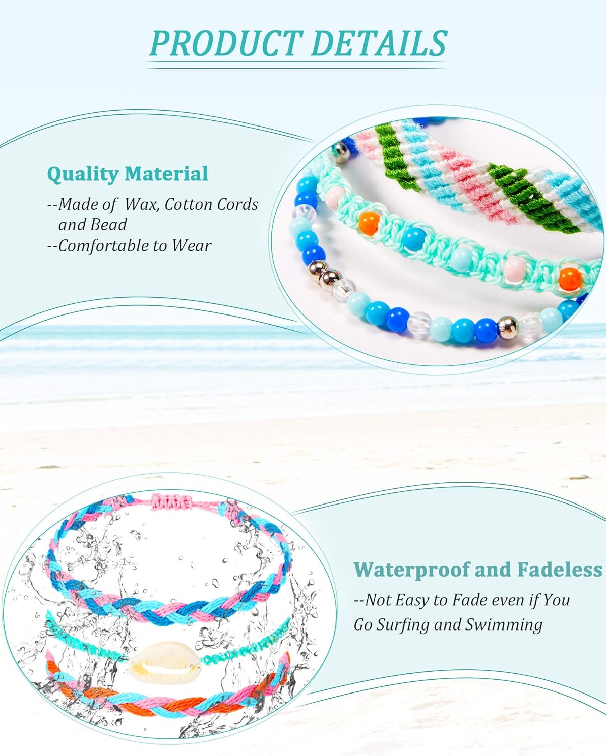 29 Pieces Adjustable Surfer Wave Bracelet Summer Ocean Strand Bracelet Waterproof Handmade Friendship Bracelet Sunflower Shell Bracelets Anklets Jewelry for Women Teen Girls: Clothing