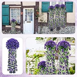XunYee 4 Pack Violet Hanging Flowers Artificial