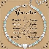 HZLucki Valentine's Day Gifts for Her - Inspirational Love Stone Heart Bracelet for Women, Adjustable Beaded Jewelry with Meaningful Message, Romantic Birthday Anniversary Present for Girlfriend Wife