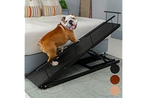 Dog ramp for Bed - PRIORPET Birchwood Adjustable Ramp for Dogs to Get on Bed: Dog ramps for High Beds up to 37 Inches – Foldable Ramp, Anti-Slip Grip & Safety Rails, Small Dogs Up to 120lbs – Black