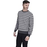 Cashmeren Men's Striped Crewneck Sweater Cashmere Wool Casual Long Sleeve Round Neck Pullover (Heather Grey/Charcoal, Small)