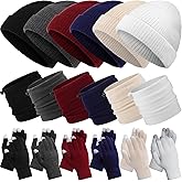 Suhine 18 Pcs Winter Beanie Hat Scarf Gloves Set for Men Women Fleece Knit Beanie Hat Neck Warmer Touchscreen Gloves Set