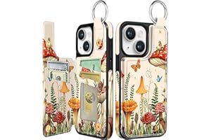 Shorogyt for iPhone 14 Wallet Case with Card Holder, Designer Mushroom Frog Pattern Kickstand Magnetic Clasp Back Flip Folio Leather Phone Cases for iPhone 14 for Women Men Girls