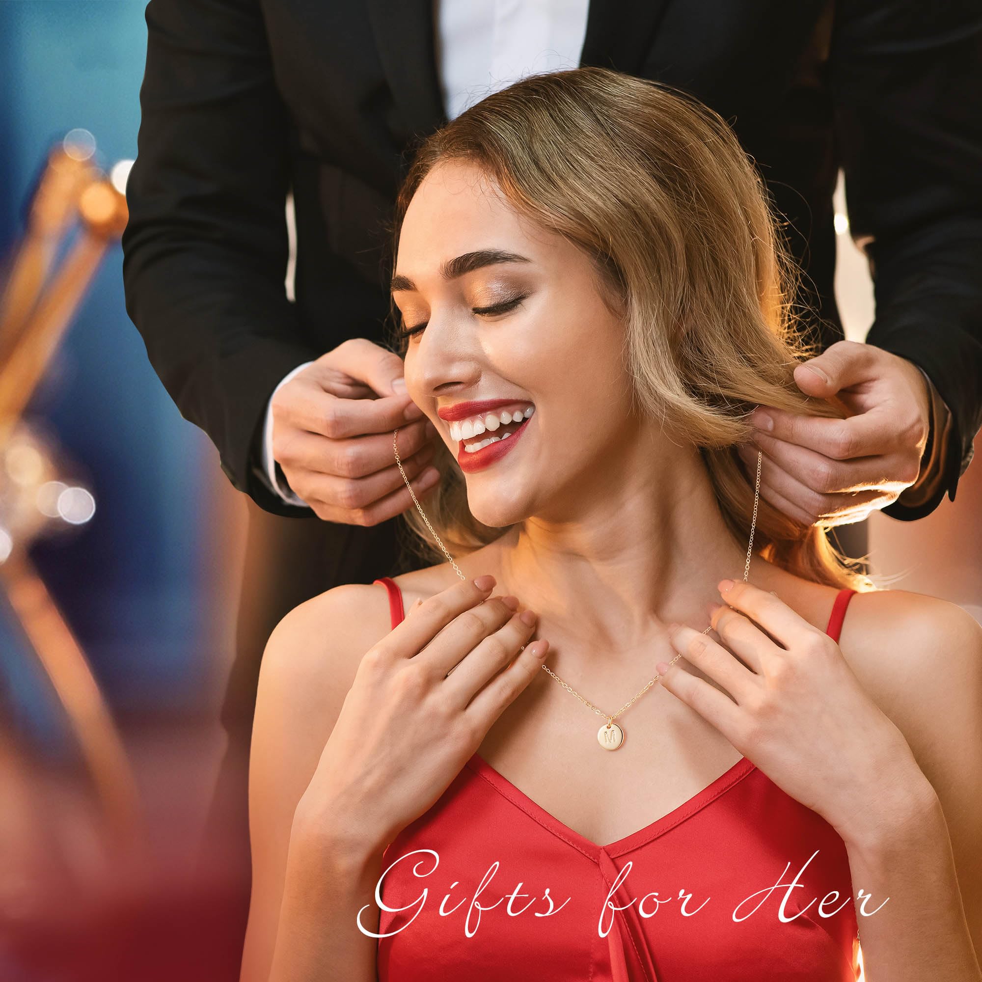 Hidepoo Disc Initial Necklace Gifts for Girls - 14K Gold Filled/Rose Gold/S925 Sterling Silver Disc Initial Necklaces Personalized Birthday Gift Tiny Initial Necklace Jewelry for Girls Women