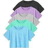 Cosy Pyro 5-Pack Women's Dry Fit Crop T-Shirts Short Sleeve Solid Cropped Athletic Top Crew Neck Casual Workout Yoga Tees