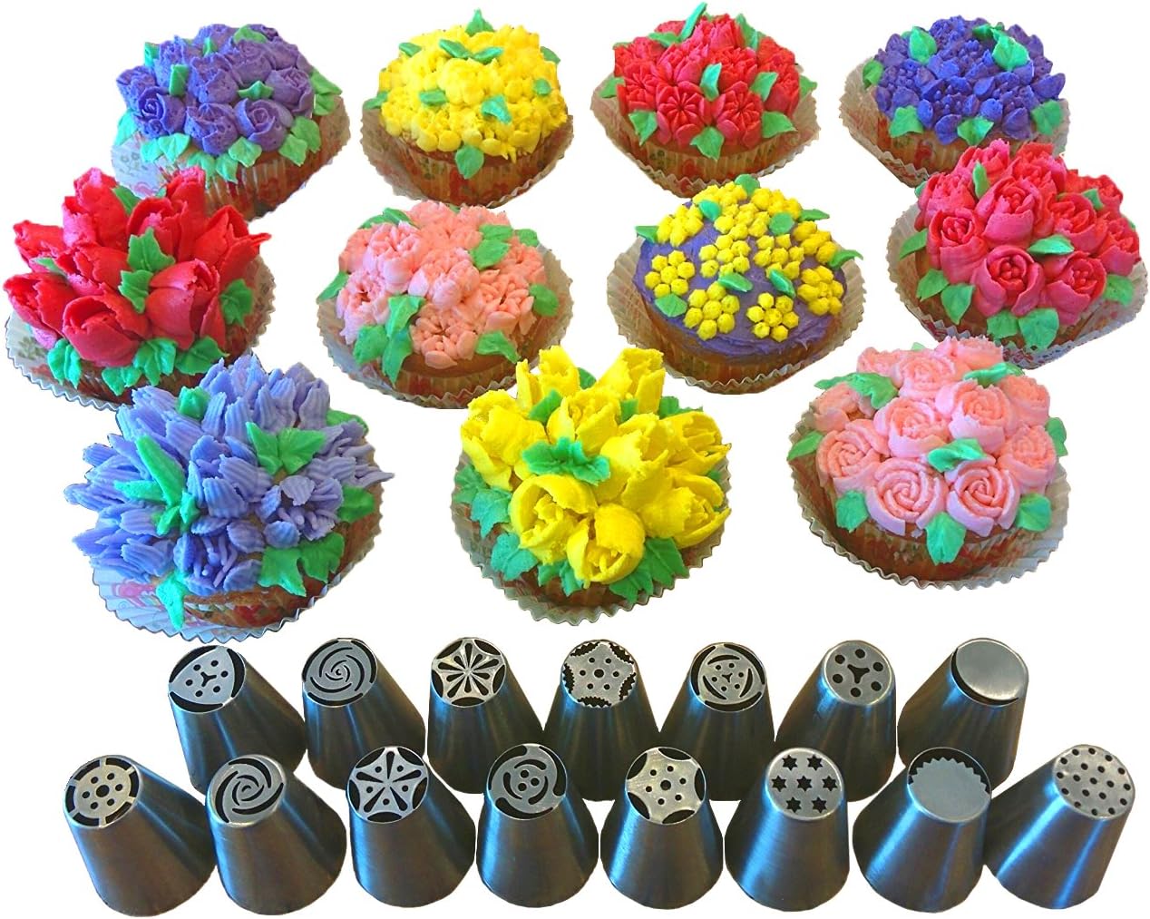 Russian Piping Tips - 15 Piece Set of Large Stainless Steel Cake Decorating Tips To Create Stunning Professional Cake and Pastry Decorations with Amazing Detail - Icing Decorations And Pastry Nozzles
