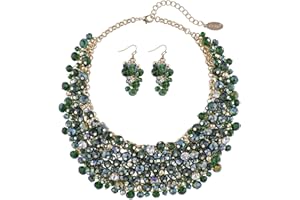 Bocar Fashion Crystal Chunky Collar Statement Necklace Earring Set for Women Gift (NK-10260)