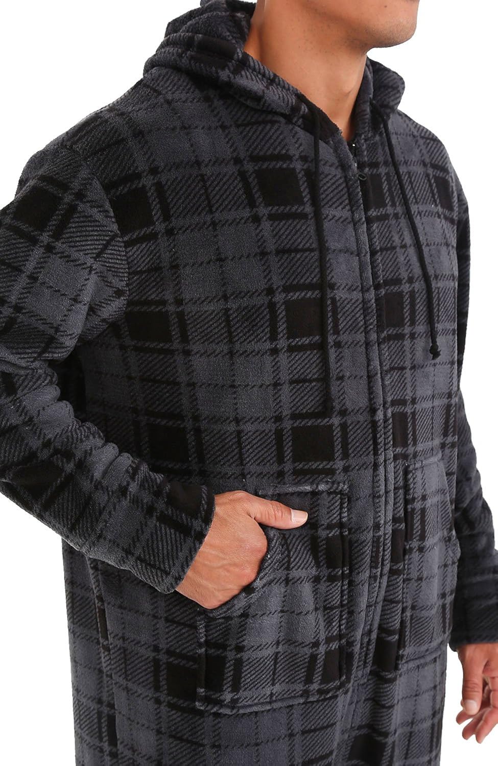 Alexander Del Rossa Men's Warm Fleece One Piece Footed Pajamas, Adult Onesie with Hood at  Men’s Clothing store