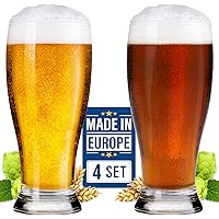 Volarium Beer Glasses, Tall Clear Drinking Glass, Classic Lager Stout Pilsner Glass Set, All Purpose Tumblers, 19 ¼ oz (Set o