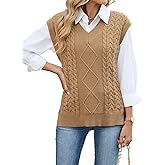 ZAFUL Womens V Neck Sweater Vest Cap Sleeve Oversized Ribbed Cable Knit Casual Loose Tank Top Pullover