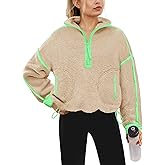 Yanekop Womens Quarter Zip Pullover Sherpa Fleece Jacket Oversized Zip Up Sweatshirt Half Zip Pullover Fuzzy Outerwear