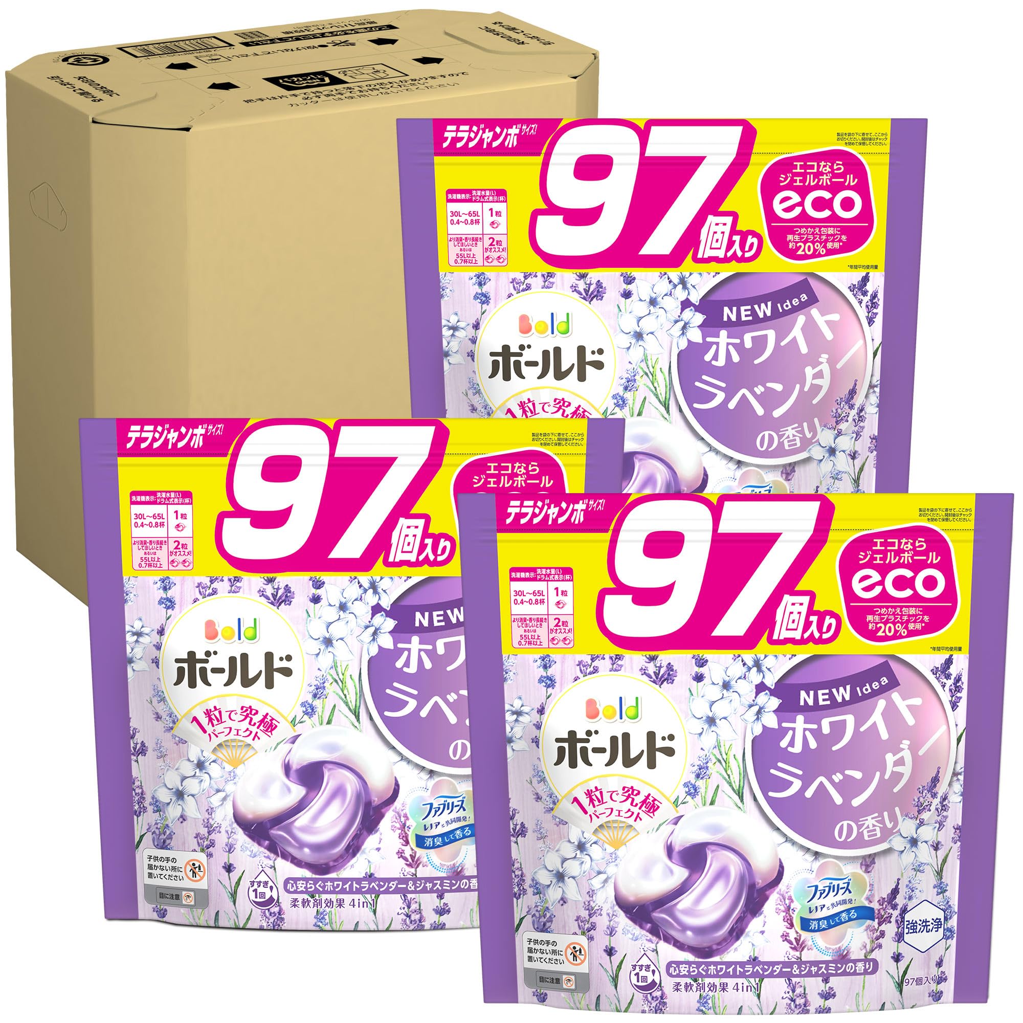 ボールド 洗濯洗剤 ジェルボール4D ホワイトラベンダー&ジャスミン 詰め替え 97個×3袋 [大容量] [ケース品]商品画像
