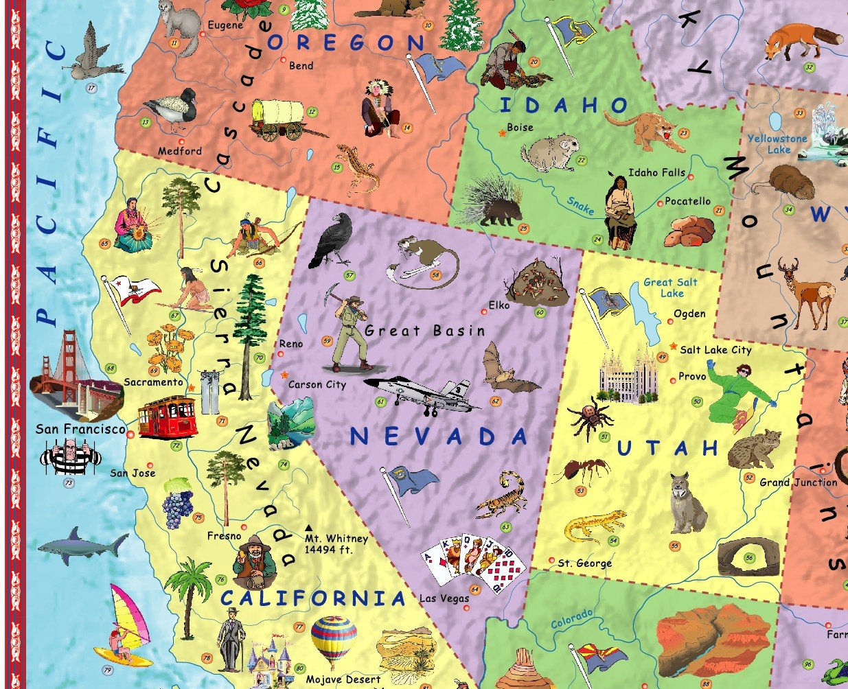 Illustrated Map Of The Us For Kids 27x39 Laminated Childrens Wall Map