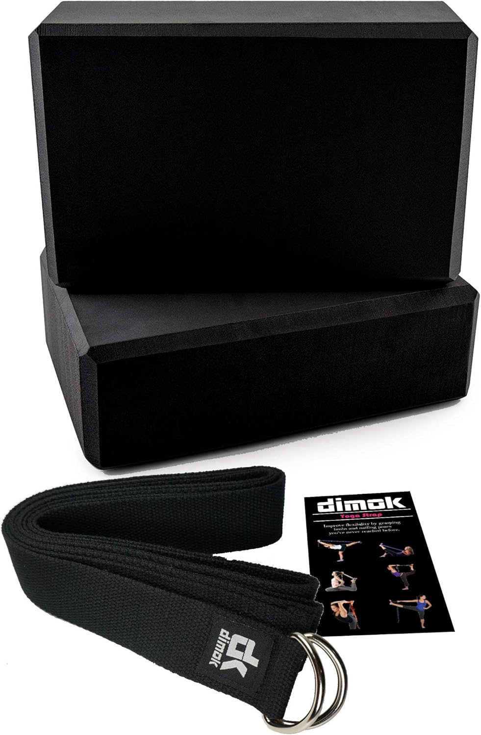 dimok Eco-Friendly Premium Quality Yoga Blocks and Strap Set (Foam Bricks and Yoga Belt with Metal D-Ring) Pack of 2 Black: Amazon.co.uk: Sports & Outdoors