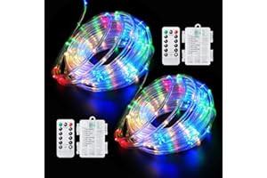 Fitybow LED Rope Lights Battery Operated String Lights 40Ft 8 Modes Outdoor Decoration Lighting Fairy Lights Dimmable/Timer with Remote for Camping Party Halloween Christmas Décor (Multi-Color) 2Pack
