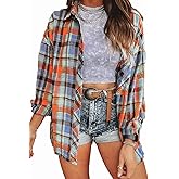KevaMolly Plaid Flannel Shirts for Women Loose Fit Boyfriend Button Down Shirt Long Sleeve Casual Flannel Blouse Tops