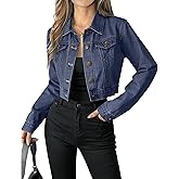 Grabsa Women's Button Down Long Sleeve Cropped Denim Jean Jacket with Pockets