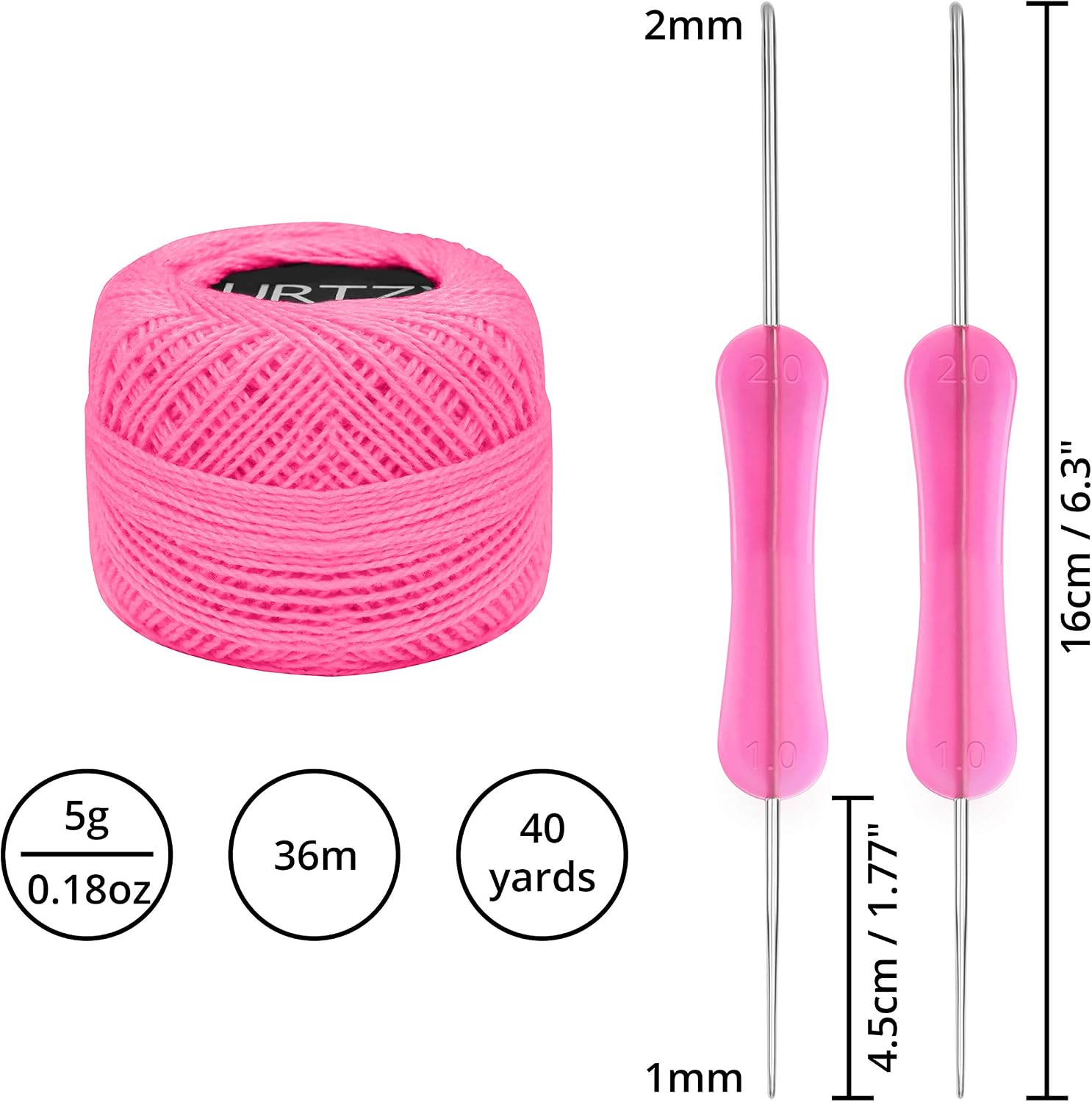 Kurtzy Colourful Crochet Yarn (42 Balls), 2 Crochet Hooks Included (1mm & 2mm), Each Thread Ball Weighs (5g/0.18oz) - Image 3