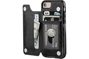 OT ONETOP ONETOP for iPhone SE(2022)/SE(2020)/8/7 Wallet Case with Card Holder, Premium PU Leather Kickstand Card Slots, Double Magnetic Clasp and Durable Shockproof Cover 4.7 Inch(Black)