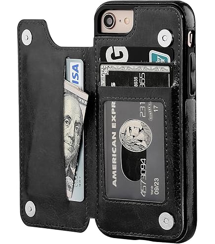 Takfox Funda Tipo Cartera Para IPhone SE 2020, Para IPhone 7 / IPhone 8, Funda Tipo Cartera De Cuero Para Mujeres Y Hombres, Con Ranuras Para Tarjetas De Crédito, Funda Con