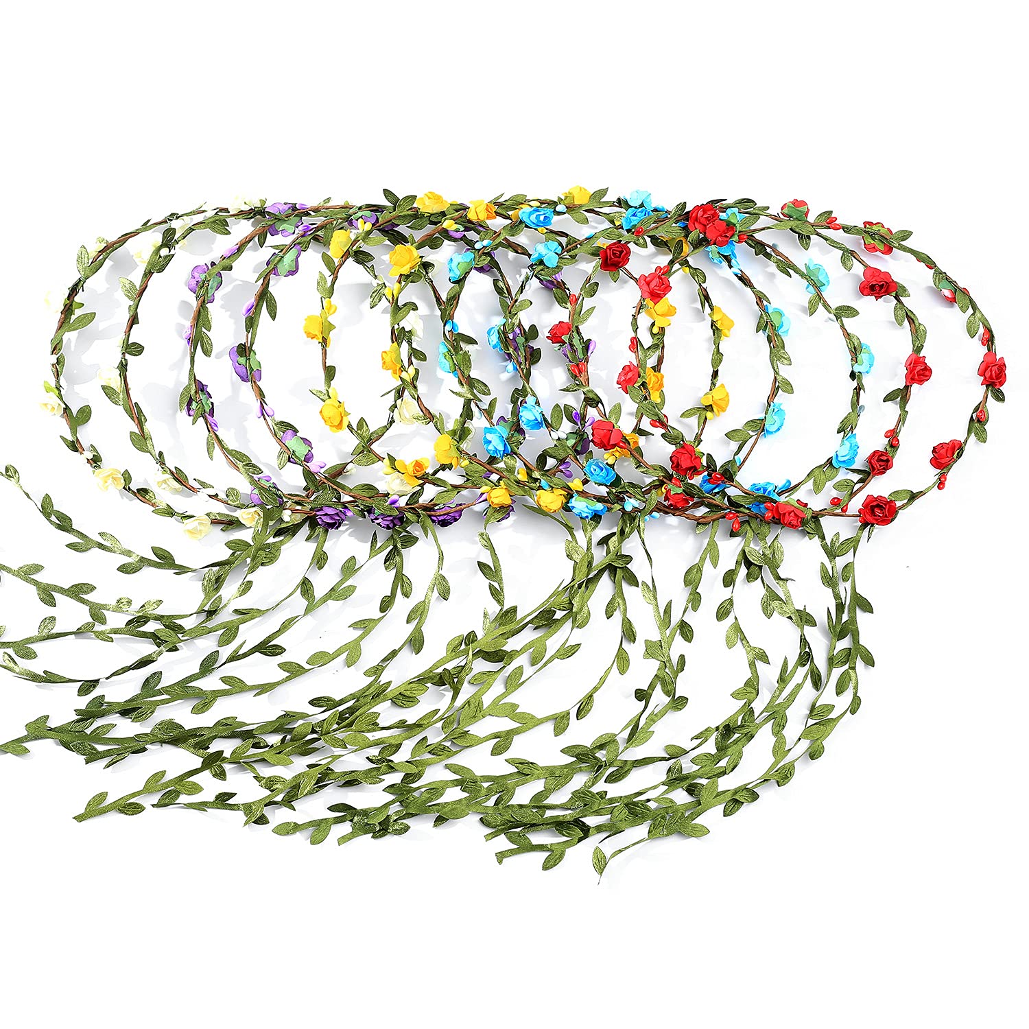 10 Pcs Flower Crown Headbands, Floral Hair Wreath Garland, Flower Headpiece Multicolor Boho for Women, Girls, Wedding, Festival, Party, Hair Headbands Accessories