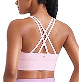CRZ YOGA Naked Feeling Strappy Longline Sports Bras for Women - Medium Impact Criss Cross Yoga Padded Workout Crop Top