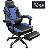 Gaming Chair for Adults, Gaming Chairs with Footrest, Ergonomic Video Game Chair with Massage Lumbar Big and Tall Computer Chair, Height Adjustable with Headrest and 360° Swivel Seat, Blue