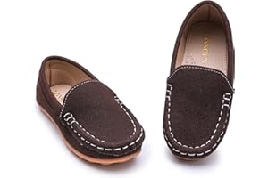 LONSOEN Toddler Little Kids Slip-On Loafers, Synthetic Suede Moccasin Driving Shoes, Non-Slip Rubber Outsole Lightweight Casual/Dress Boat Shoes for Boys & Girls