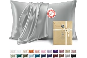 Bedsure Satin Pillowcases Queen Set of 2, Similar to Silk Pillow Cases Grey | Reduces Hair Frizz & Skin Friction, Decorative