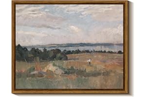 ARPEOTCY Framed Landscape Canvas Wall Art, Fall Countryside Lakeside Vintage Paintings Artworks, Retro Abstract Scene Pictures, Farmhouse Hanging Wall Decor for Bathroom Bedroom Office 8x10inch