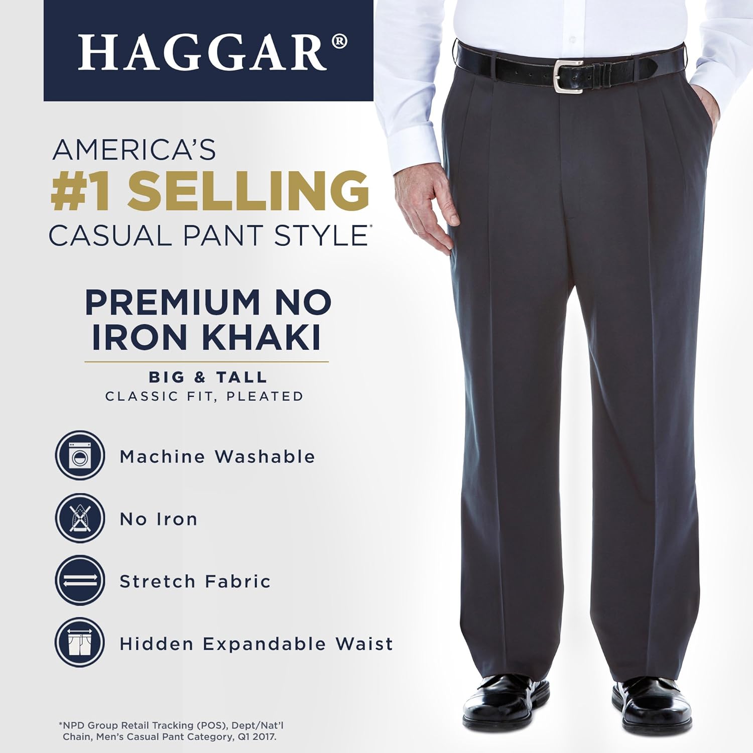 Haggar Men's Big-Tall Premium No Iron Classic Fit Expandable Waist Pleat Front Pant at  Men’s Clothing store